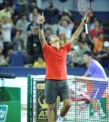 Foto Roger Federer celebrando triunfo sobre Gilles Simon